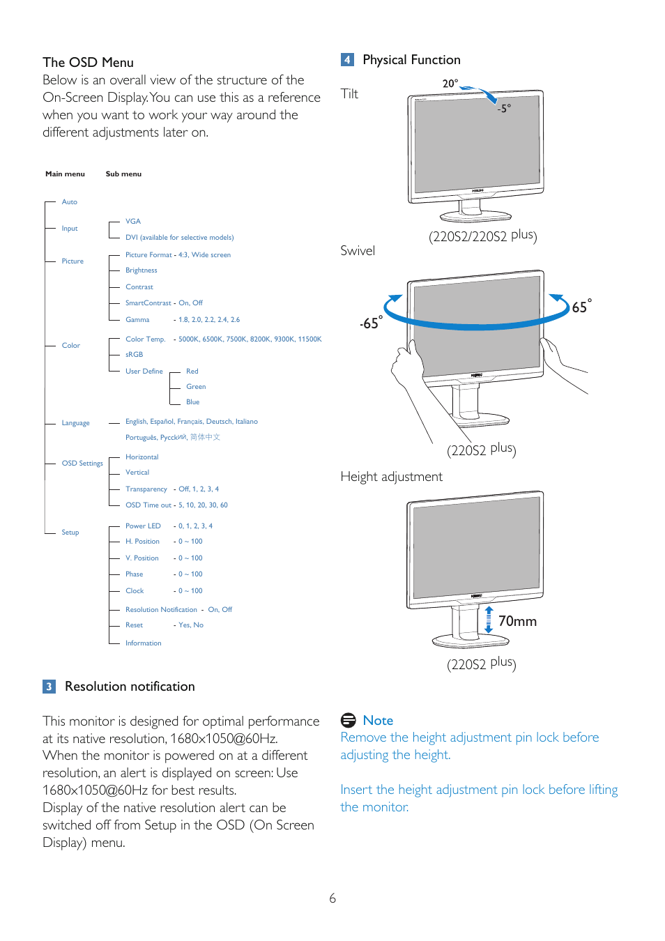 Philips 220S2SB-00 User Manual | Page 8 / 53