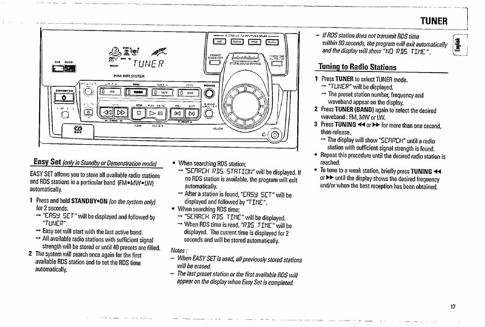 Tuning to radio stations, Tuner | Philips FW570C37 User Manual | Page 17 / 27