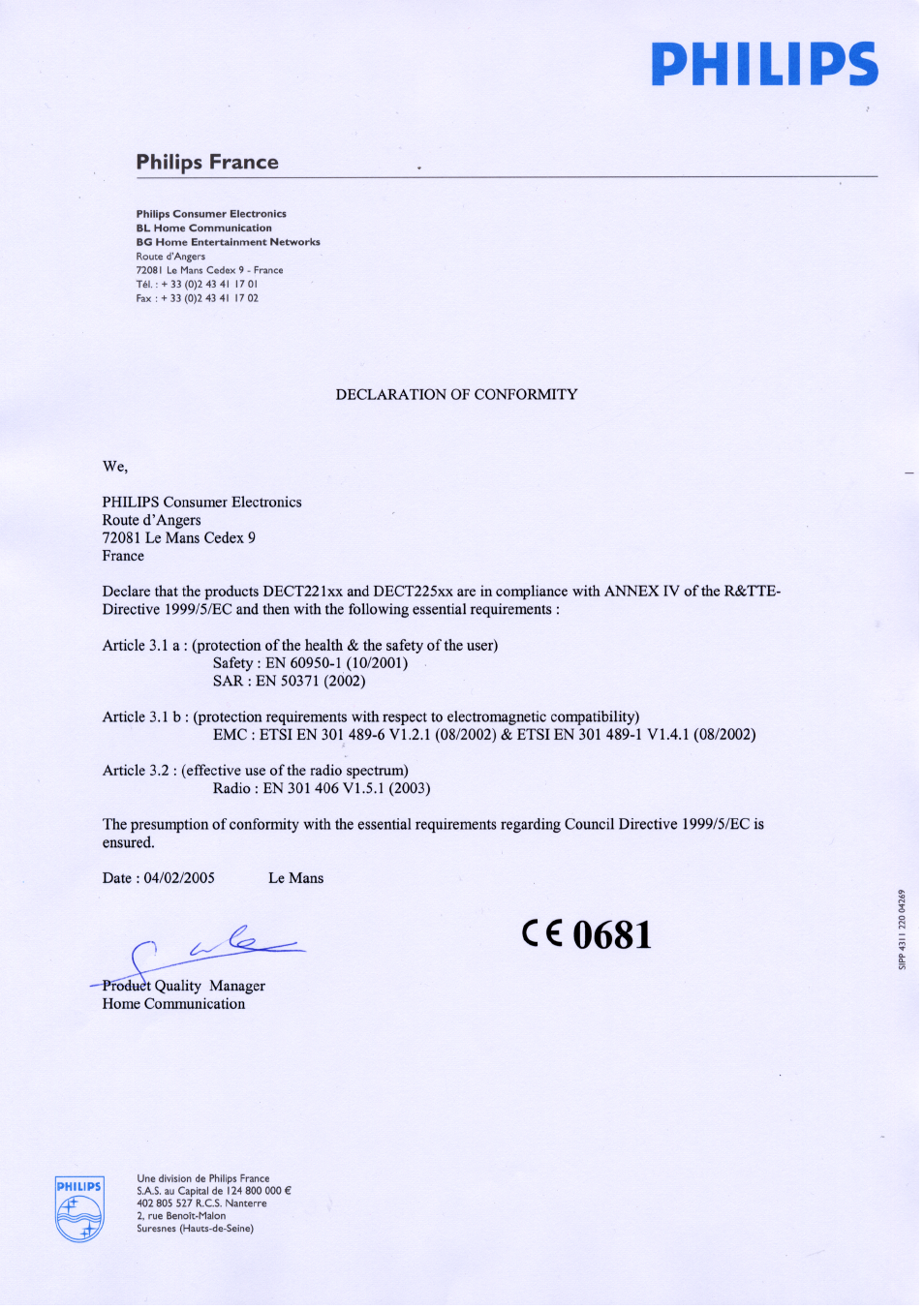 Philips DECT2251G-37 User Manual | 1 page