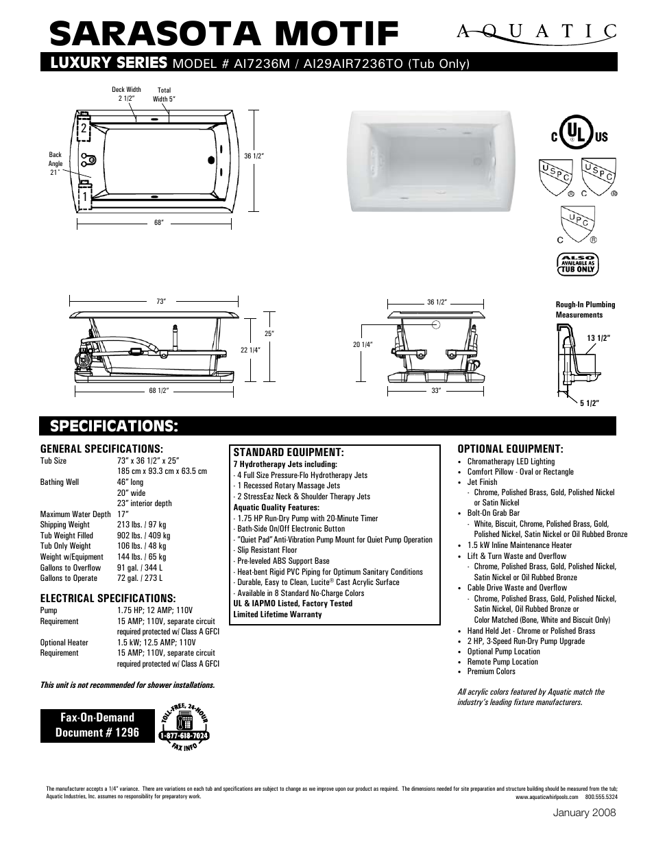 Aquatic AI29AIR7236TO User Manual | 1 page