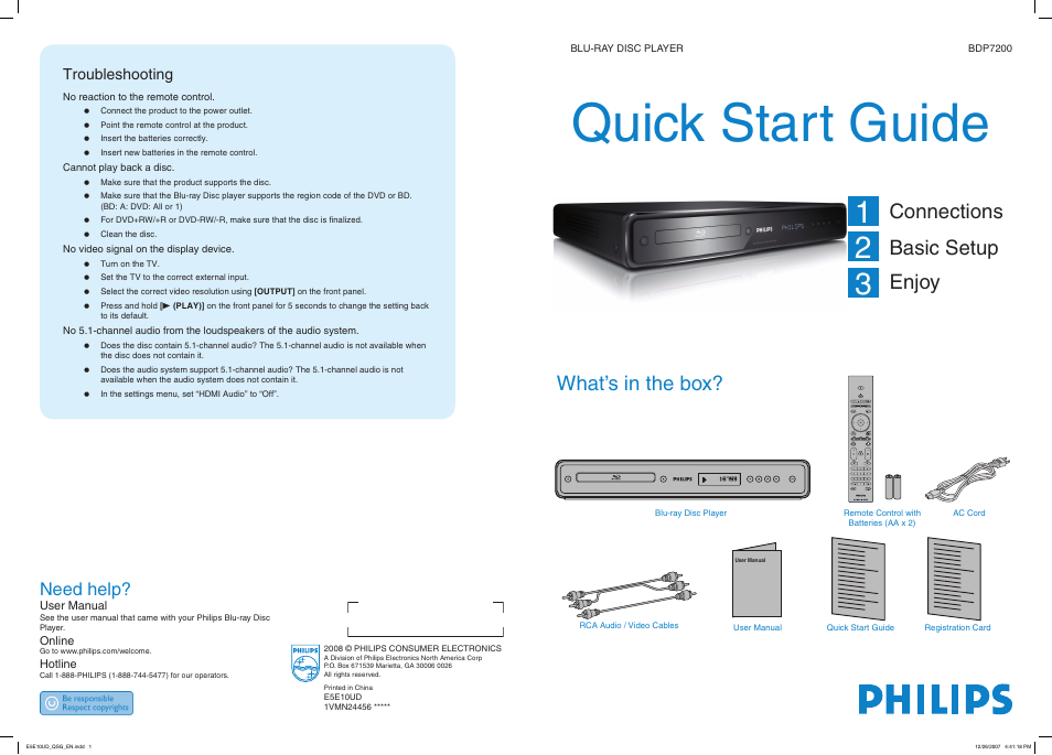 Philips BDP7200-37B User Manual | 2 pages