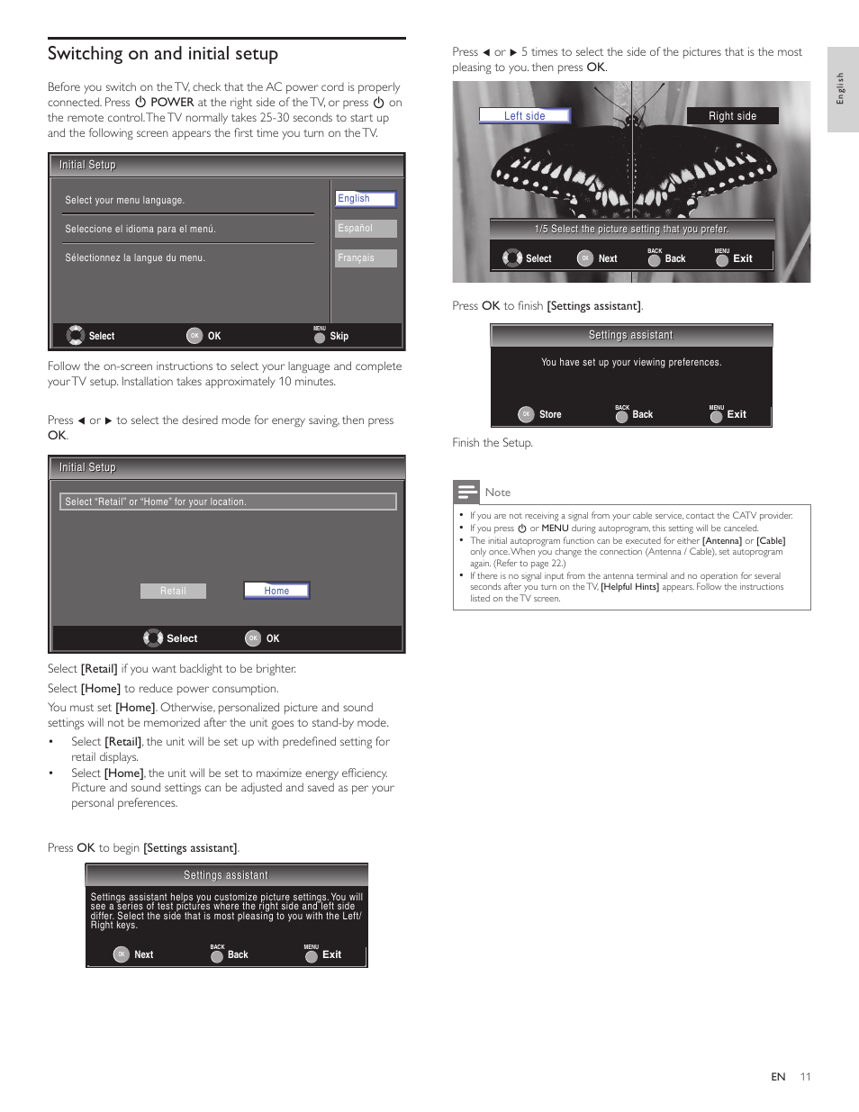 Switching on and initial setup | Philips 22PFL3505D-F7 User Manual | Page 12 / 36