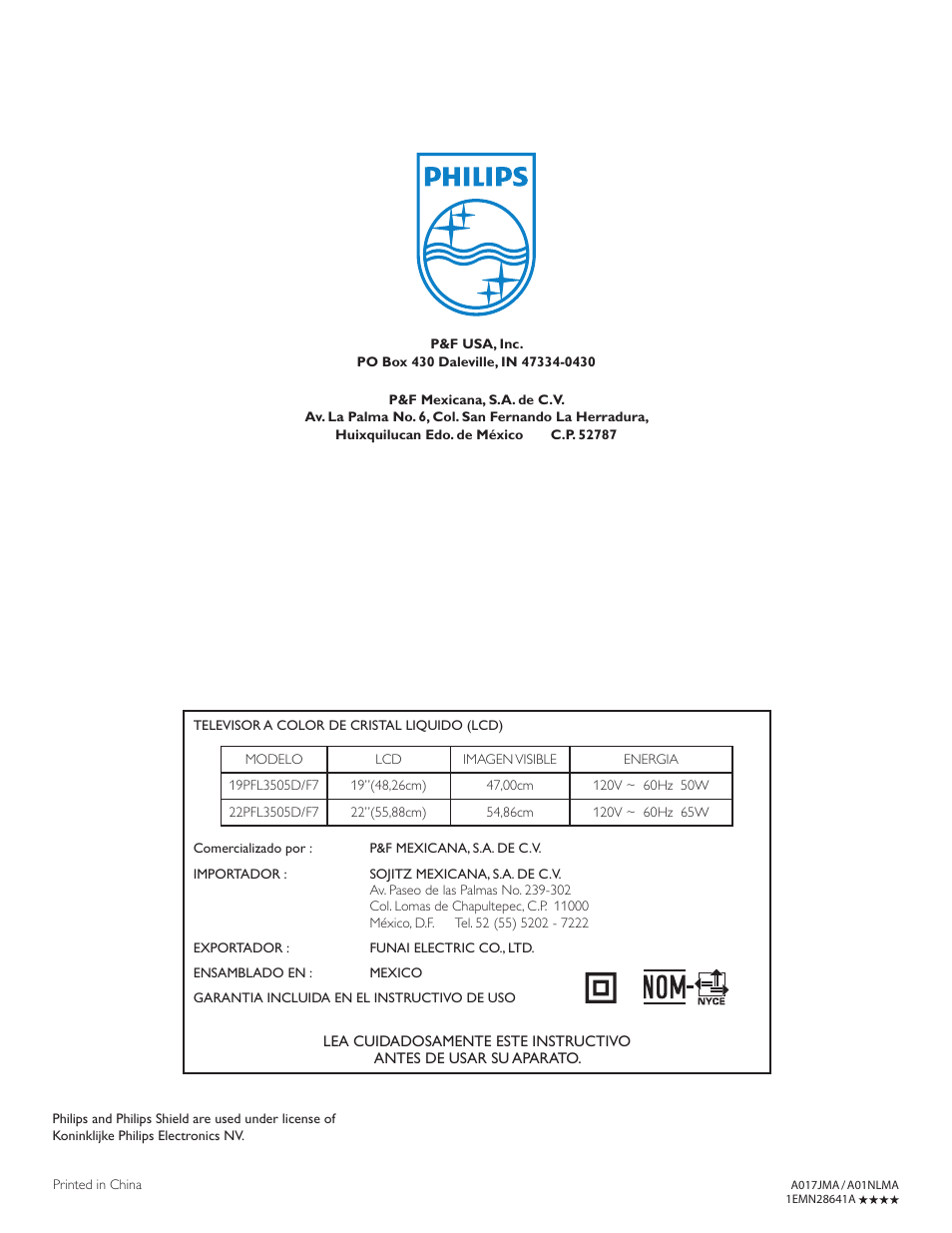 Philips 22PFL3505D-F7 User Manual | Page 36 / 36