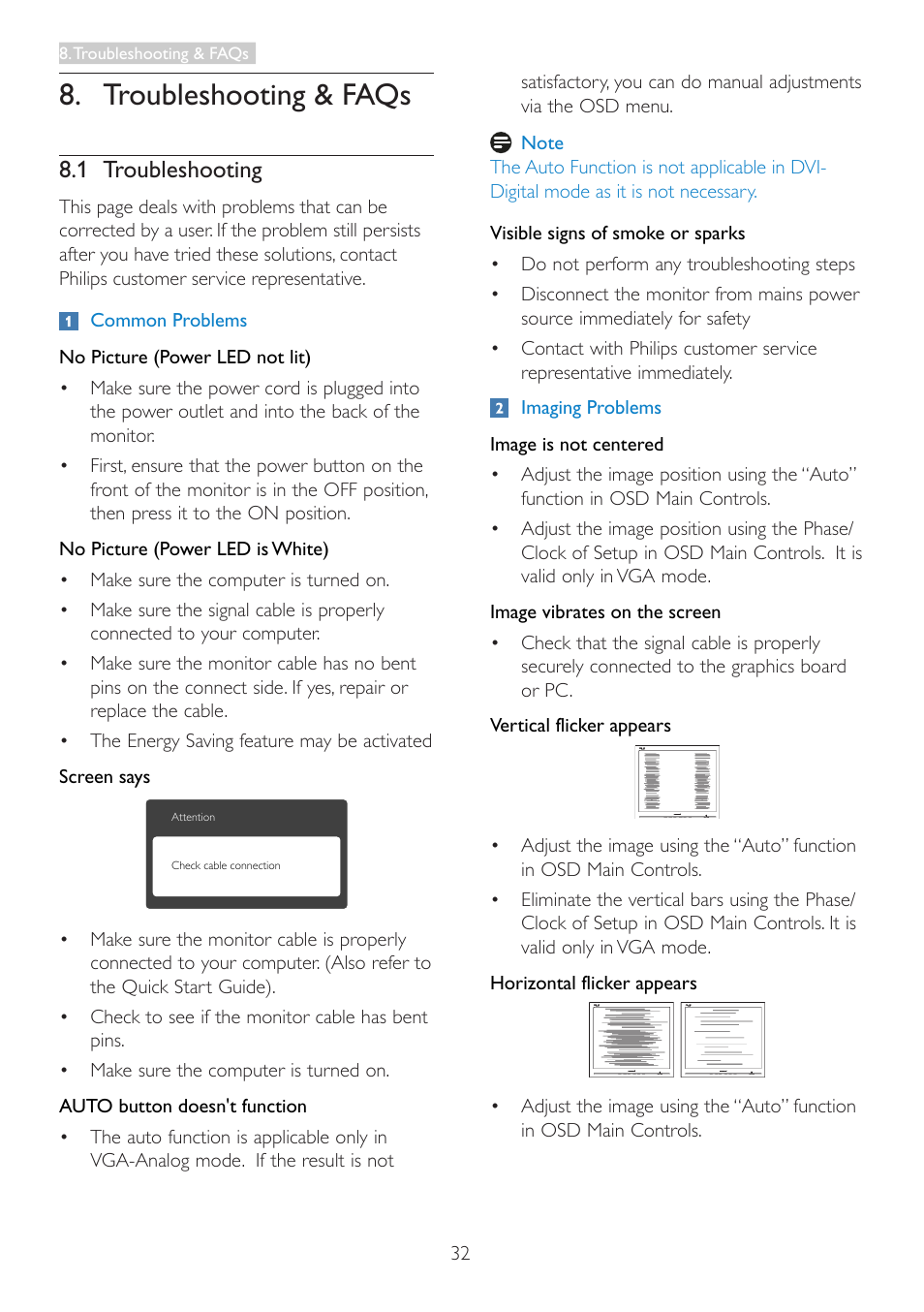 Troubleshooting & faqs, 1 troubleshooting | Philips 196V3LSB2-27 User Manual | Page 34 / 38