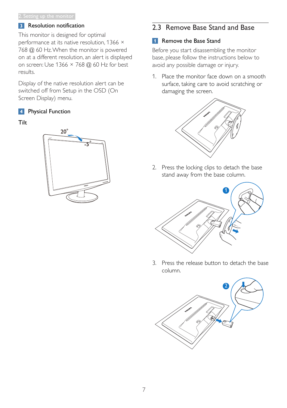 3 remove base stand and base | Philips 196V3LSB2-27 User Manual | Page 9 / 38