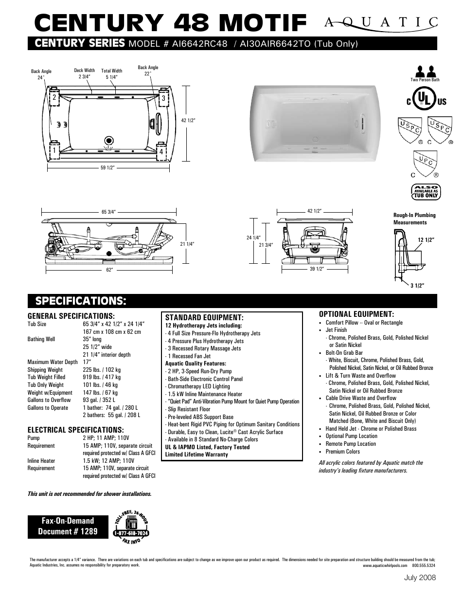 Aquatic AI6642RC48 User Manual | 1 page