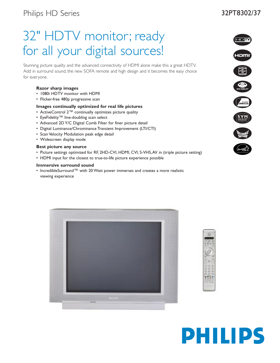 Philips 32PT8302-37B User Manual | 2 pages