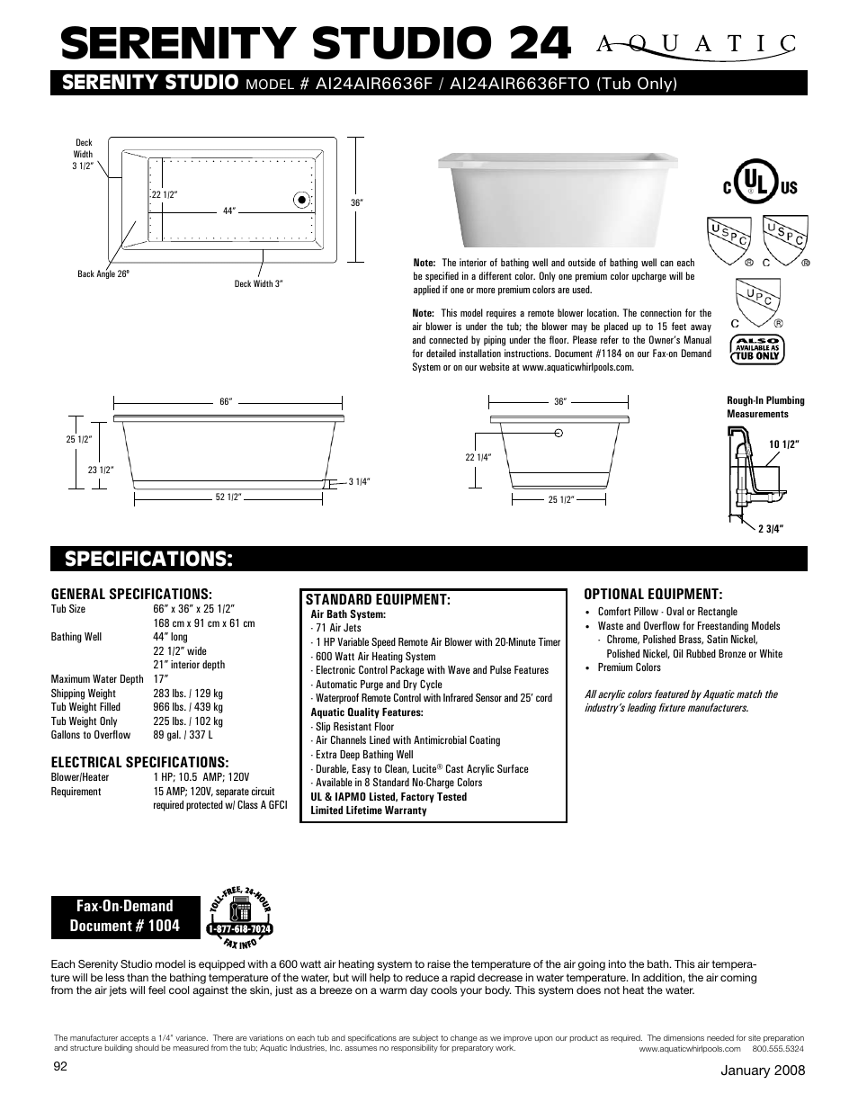 Aquatic AI24AIR6636F User Manual | 1 page