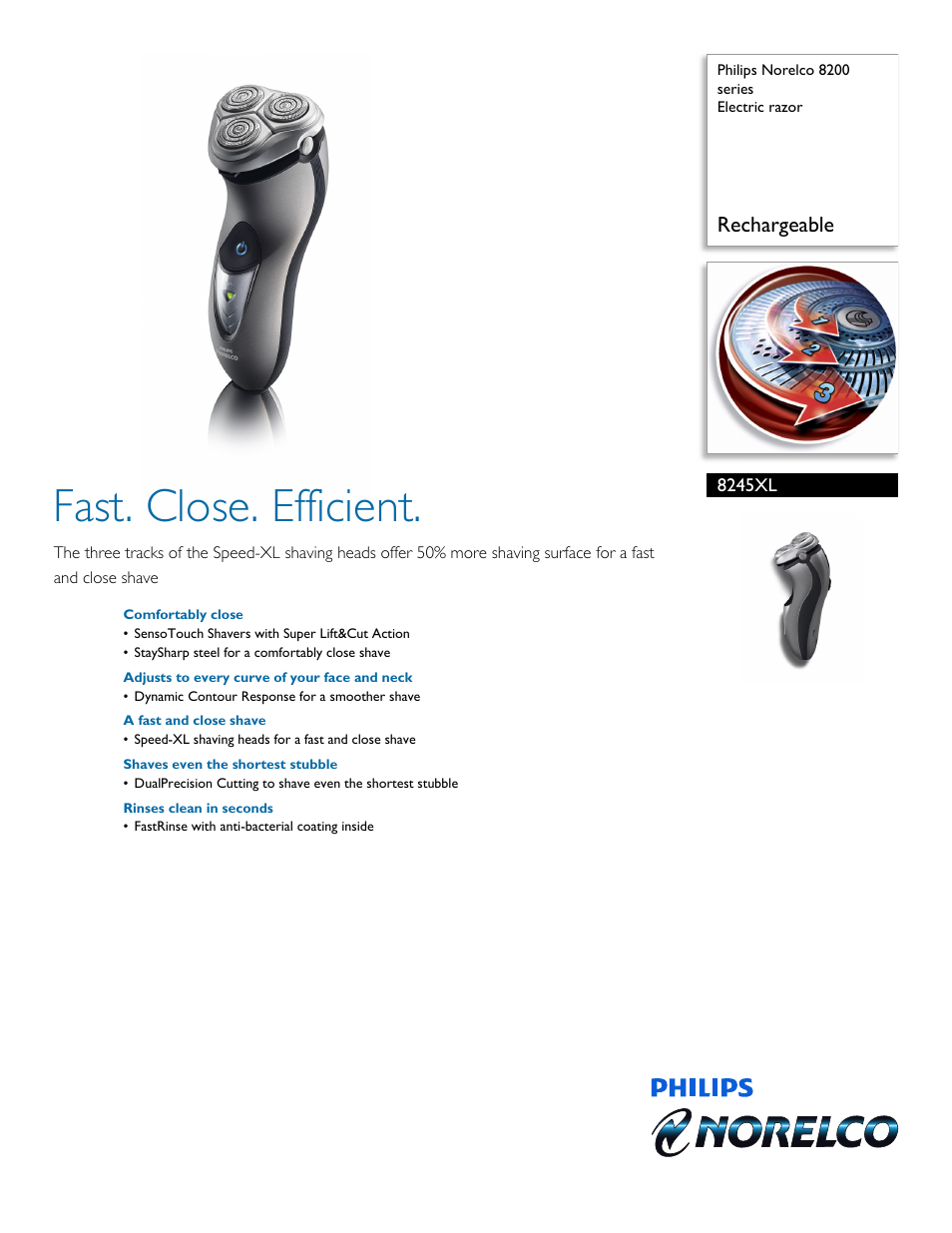 Philips Norelco 8200 series Electric razor 8245XL Rechargeable User Manual | 2 pages