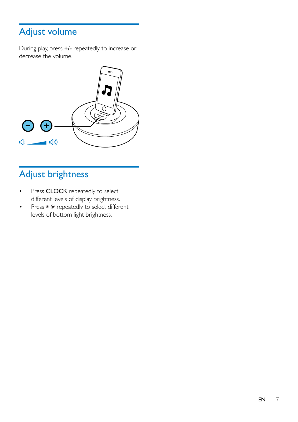 Adjust volume, Adjust brightness | Philips DS1155-37 User Manual | Page 9 / 14