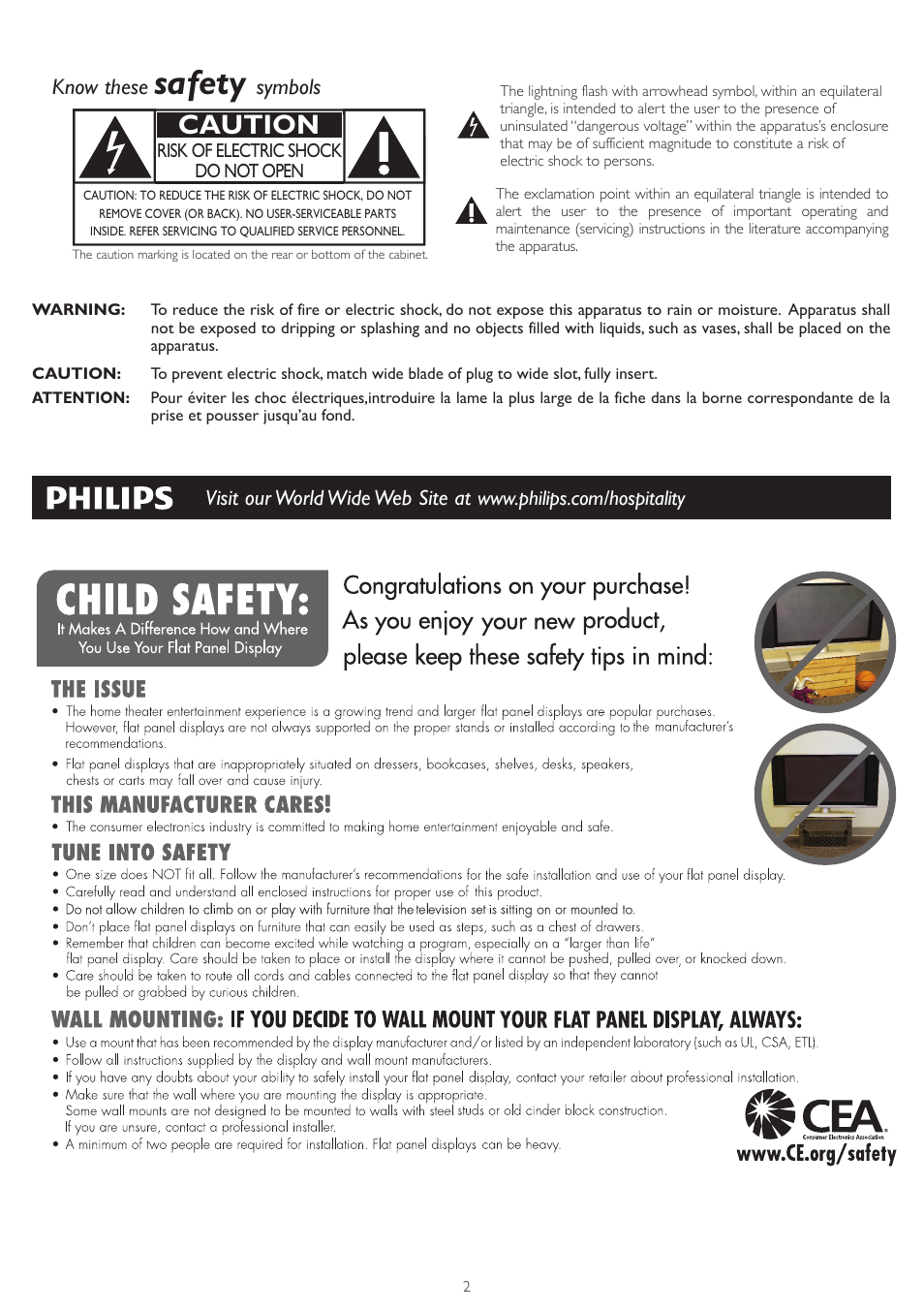 Safety, Caution | Philips 32HFL4663S-F7 User Manual | Page 2 / 12