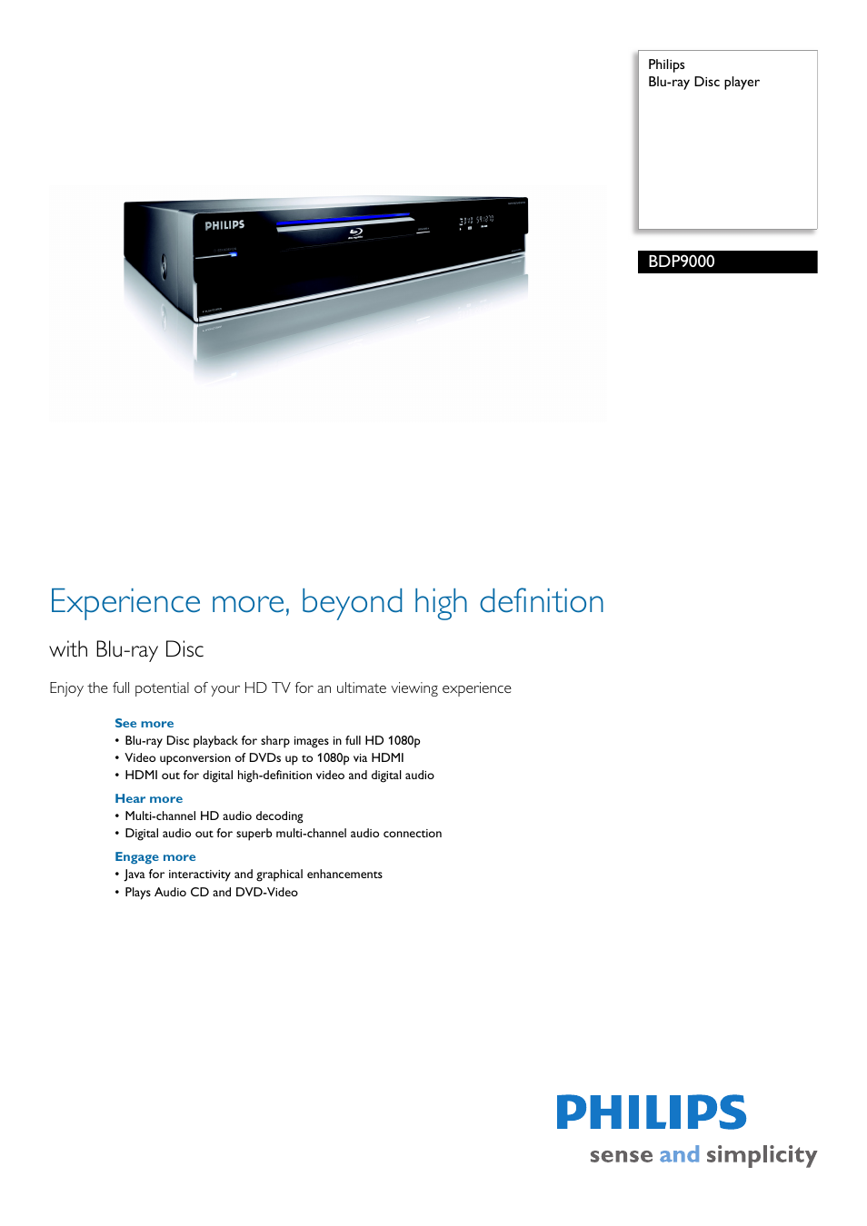 Philips BDP9000-37E User Manual | 2 pages
