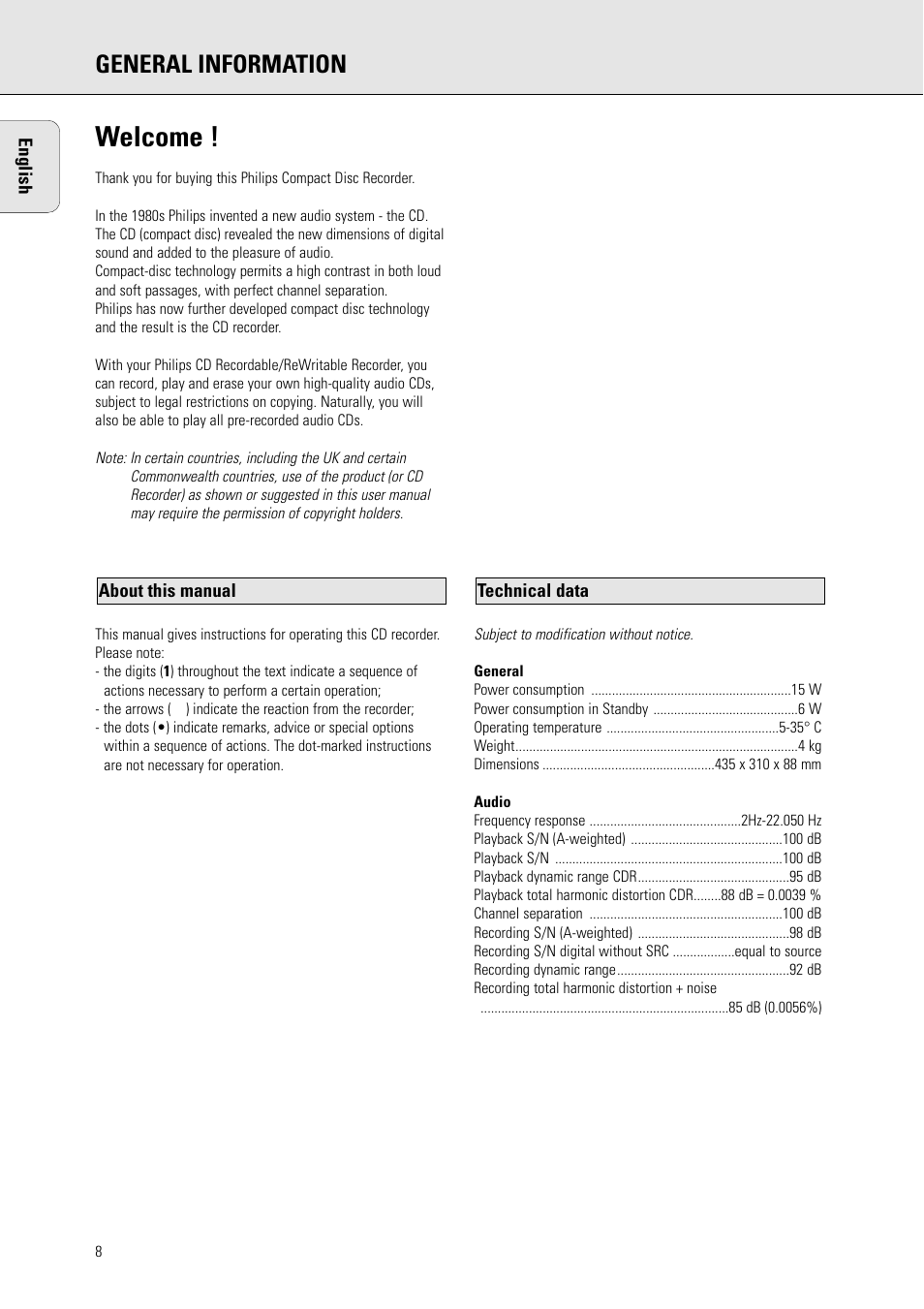 Welcome, General information | Philips CDR770BK User Manual | Page 2 / 24