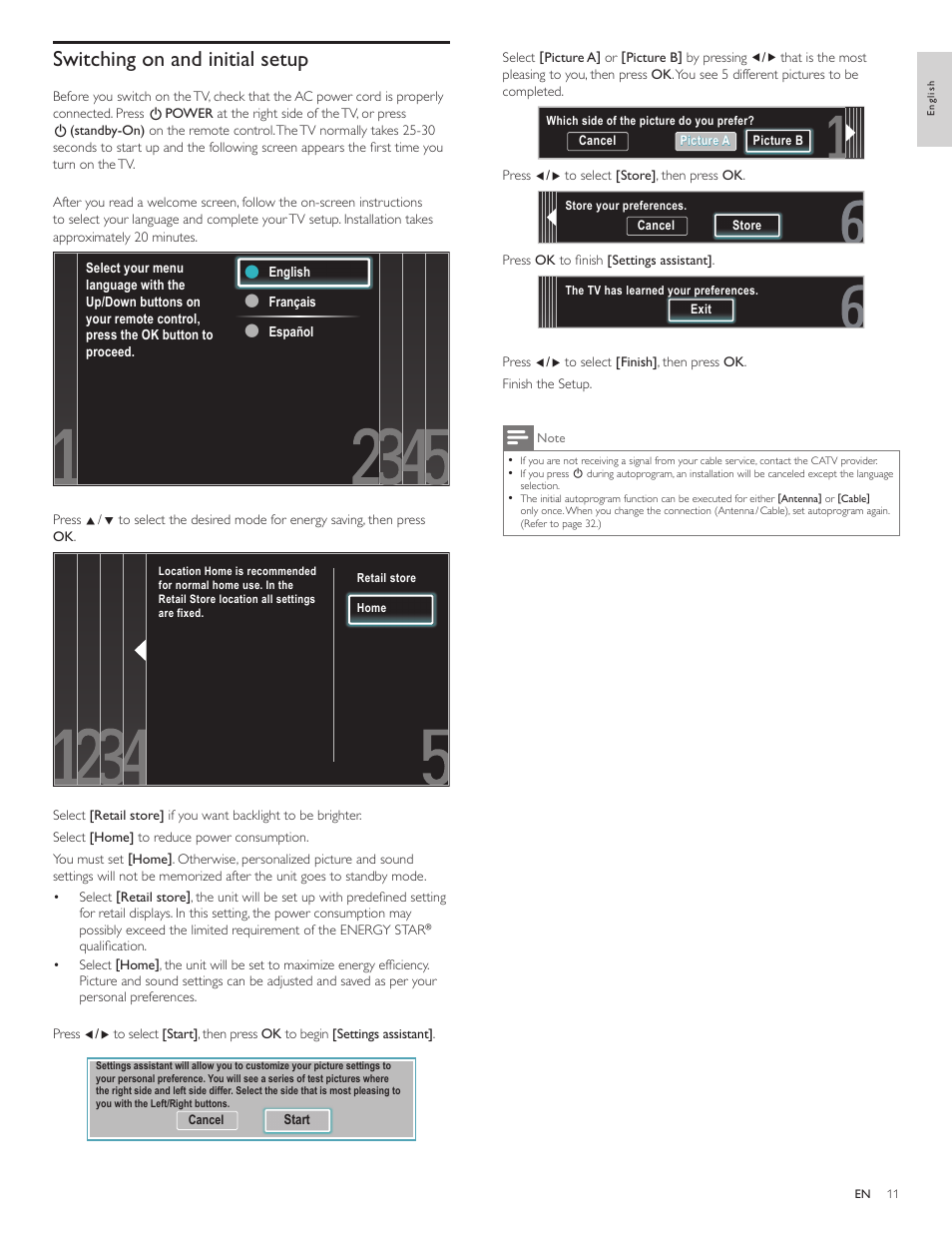 Switching on and initial setup | Philips 55PFL5705D-F7 User Manual | Page 12 / 45