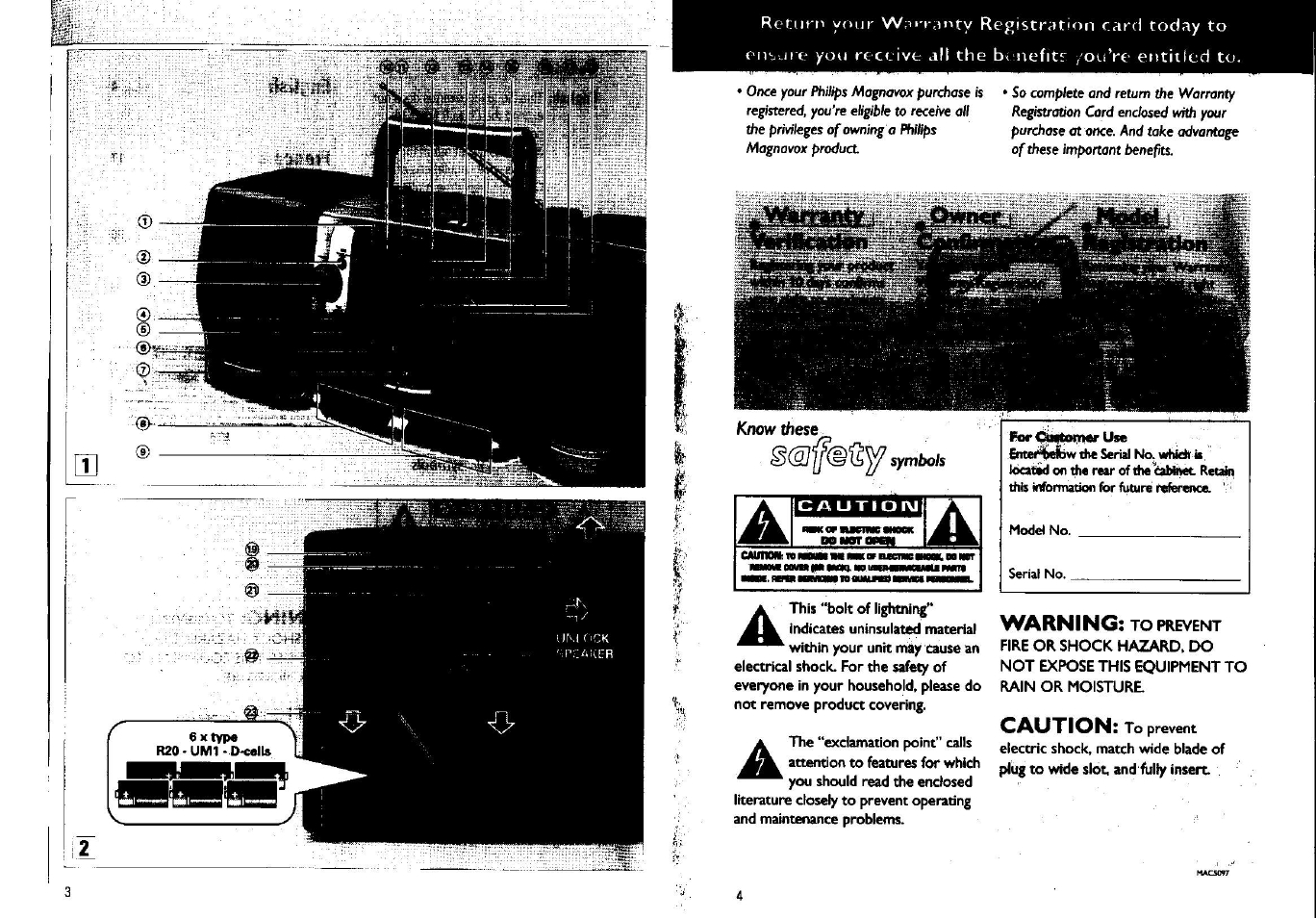 Warning, Caution | Philips AZ2710-17 User Manual | Page 2 / 7