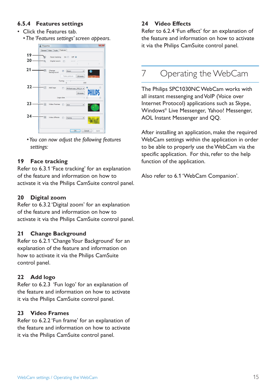 7operating the webcam | Philips SPC1030NC-27 User Manual | Page 15 / 20