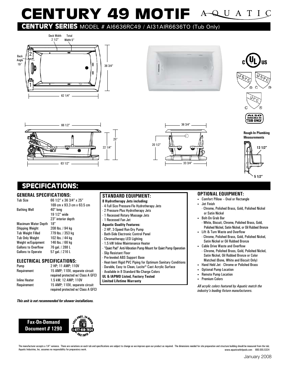 Aquatic AI31AIR6636TO User Manual | 1 page