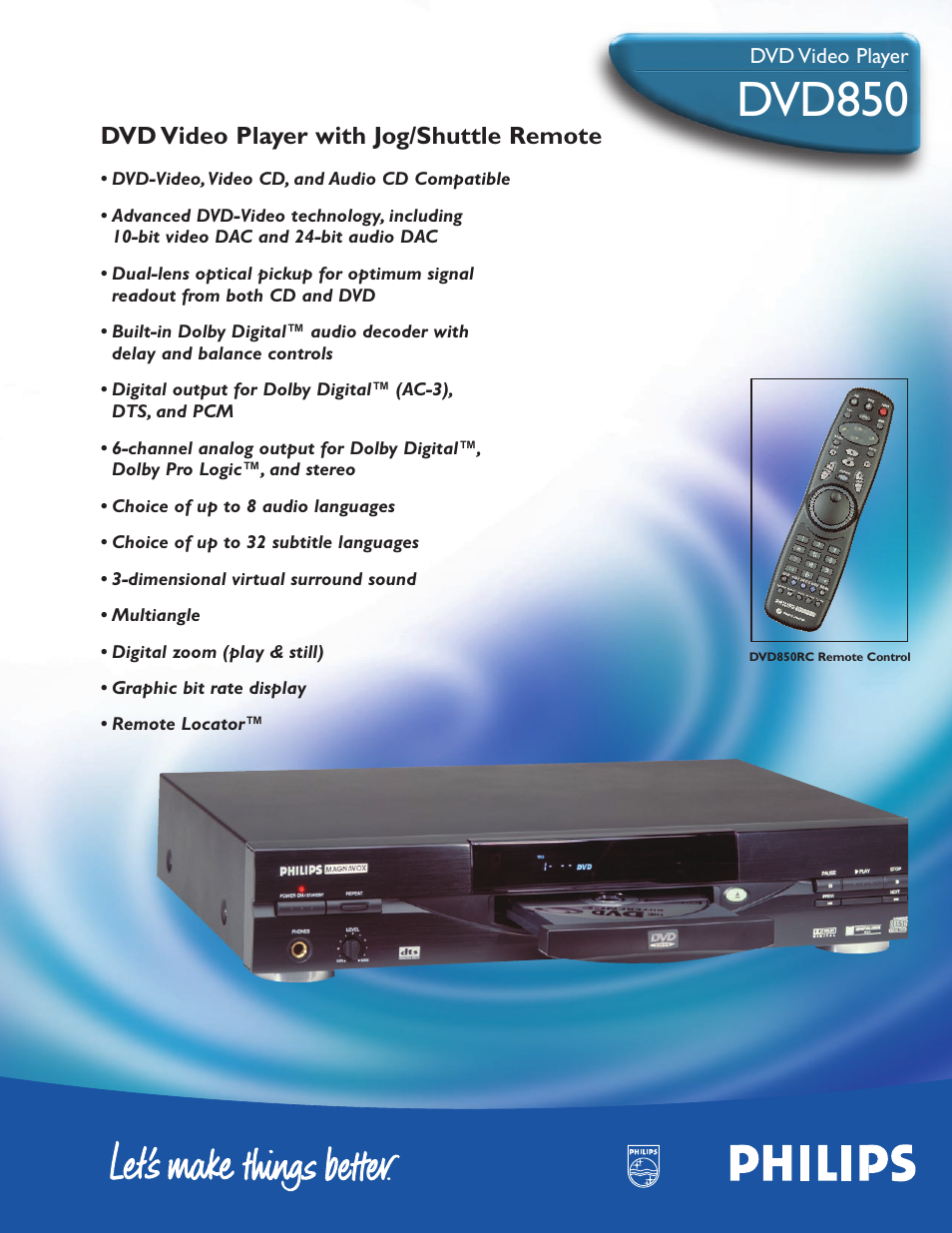 Philips DVD850AT User Manual | 2 pages