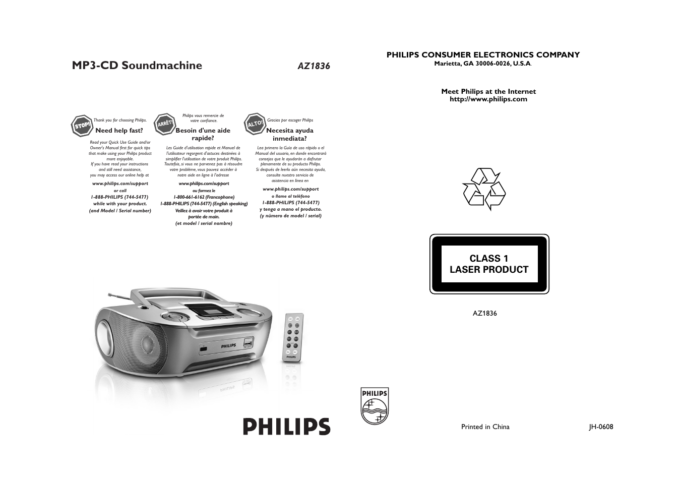 Philips AZ1836-37 User Manual | 9 pages