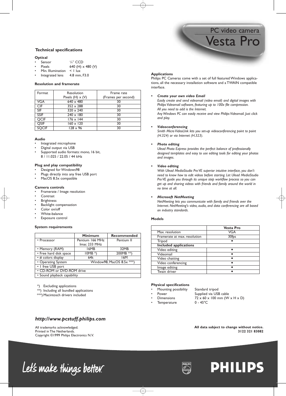 Vesta pro, Pc video camera | Philips PCVC680K User Manual | Page 2 / 2