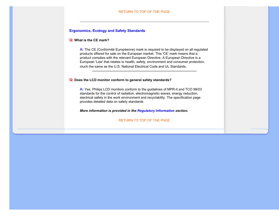 Ergonomics, ecology and, Safety standards | Philips LCD monitor 170S7FB 43 cm 17" SXGA User Manual | Page 11 / 99