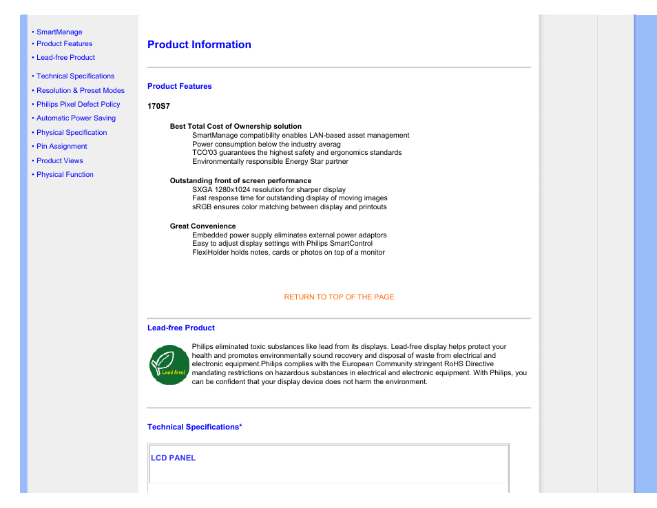 Product information | Philips LCD monitor 170S7FB 43 cm 17" SXGA User Manual | Page 28 / 99