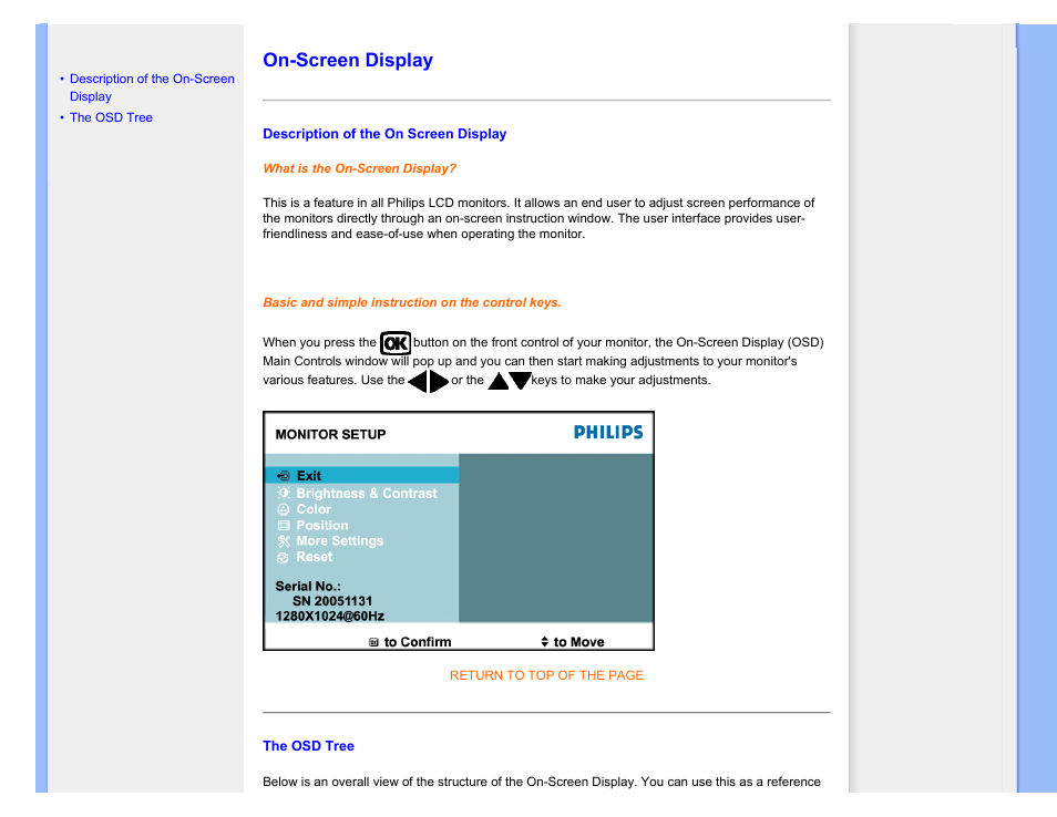 On-screen display | Philips LCD monitor 170S7FB 43 cm 17" SXGA User Manual | Page 59 / 99