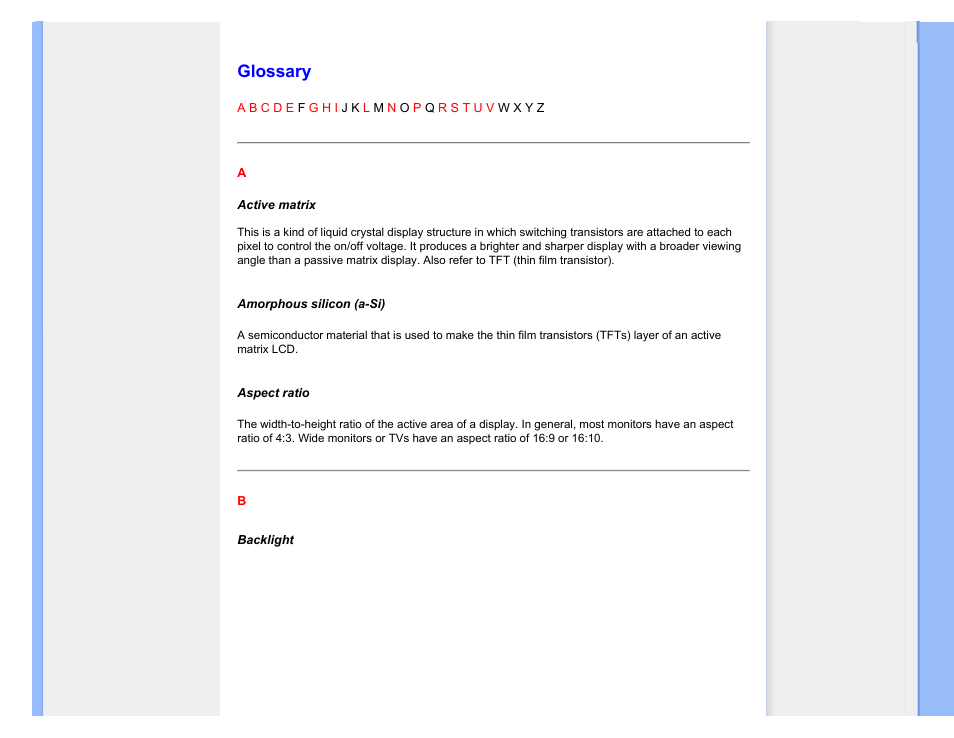 Glossary, Defines technical terms | Philips LCD monitor 170S7FB 43 cm 17" SXGA User Manual | Page 88 / 99