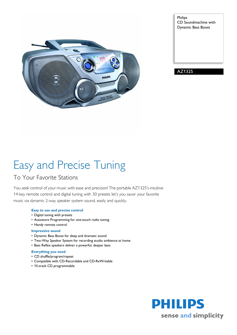 Philips AZ1325-17 User Manual | 2 pages