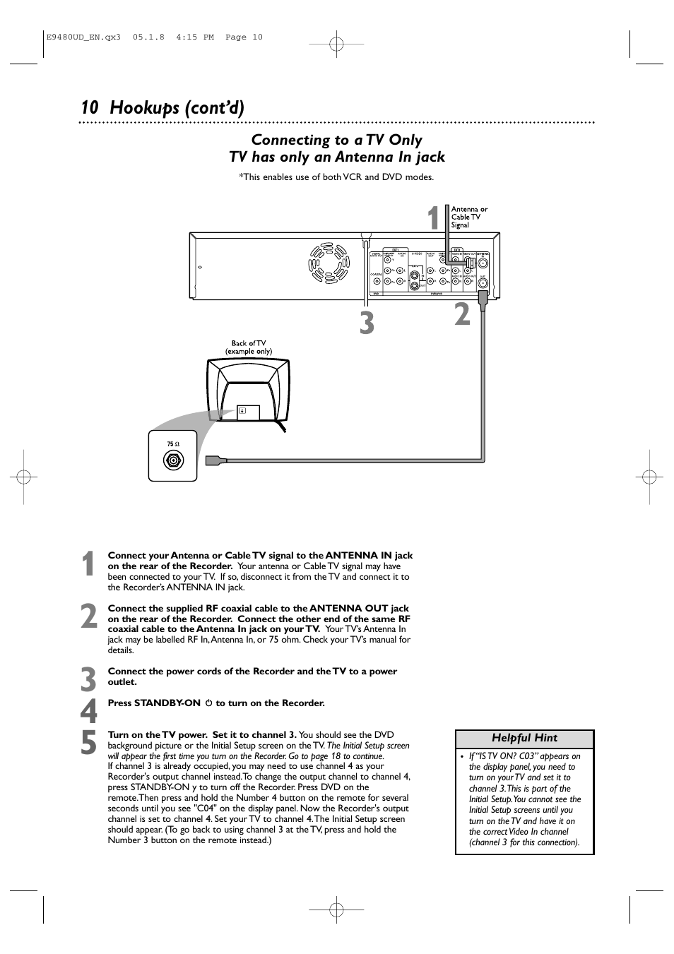 10 hookups (cont’d) | Philips DVDR600VR-37B User Manual | Page 10 / 88