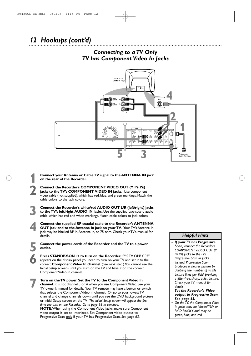 12 hookups (cont’d) | Philips DVDR600VR-37B User Manual | Page 12 / 88