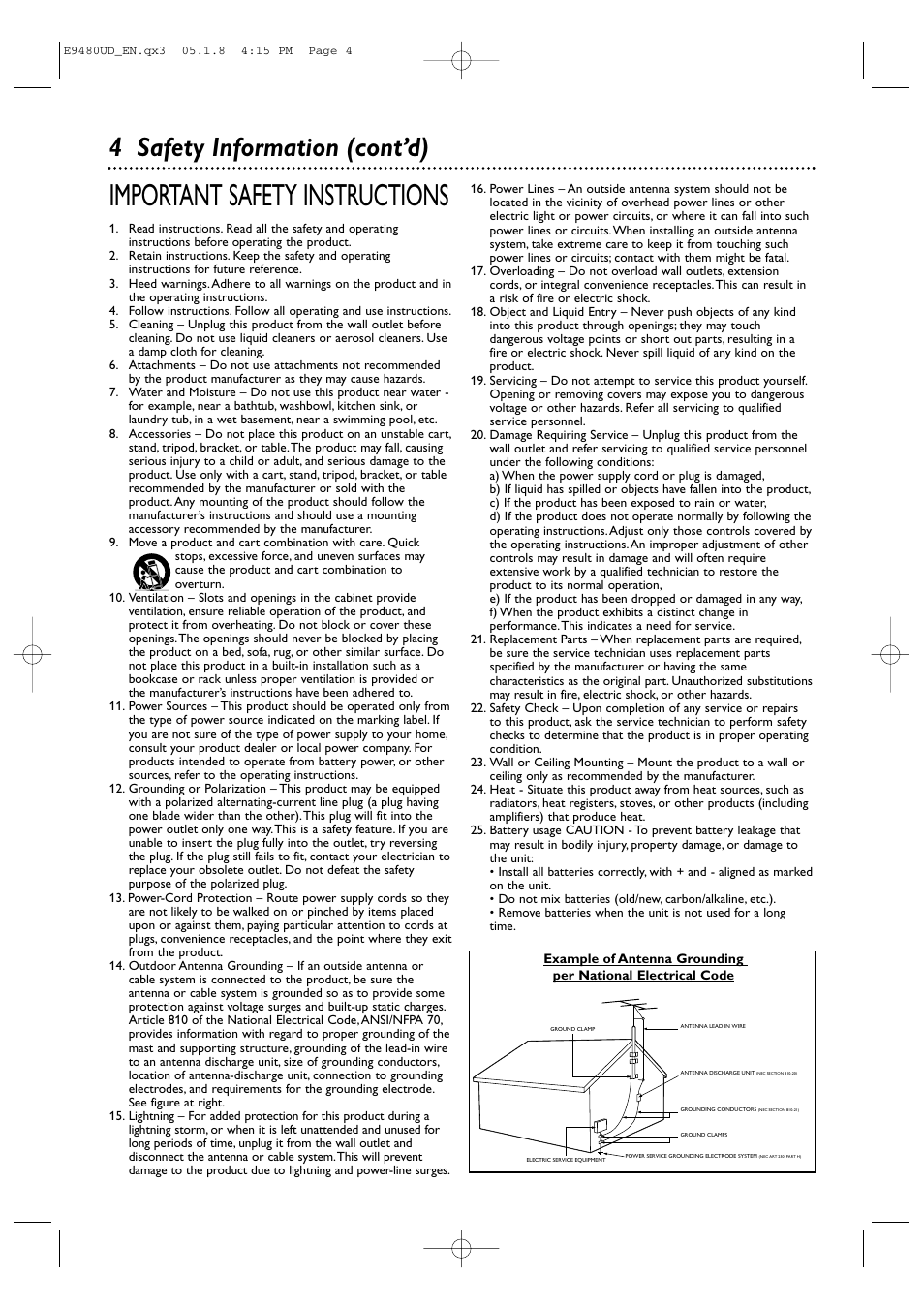 Important safety instructions, 4 safety information (cont’d) | Philips DVDR600VR-37B User Manual | Page 4 / 88