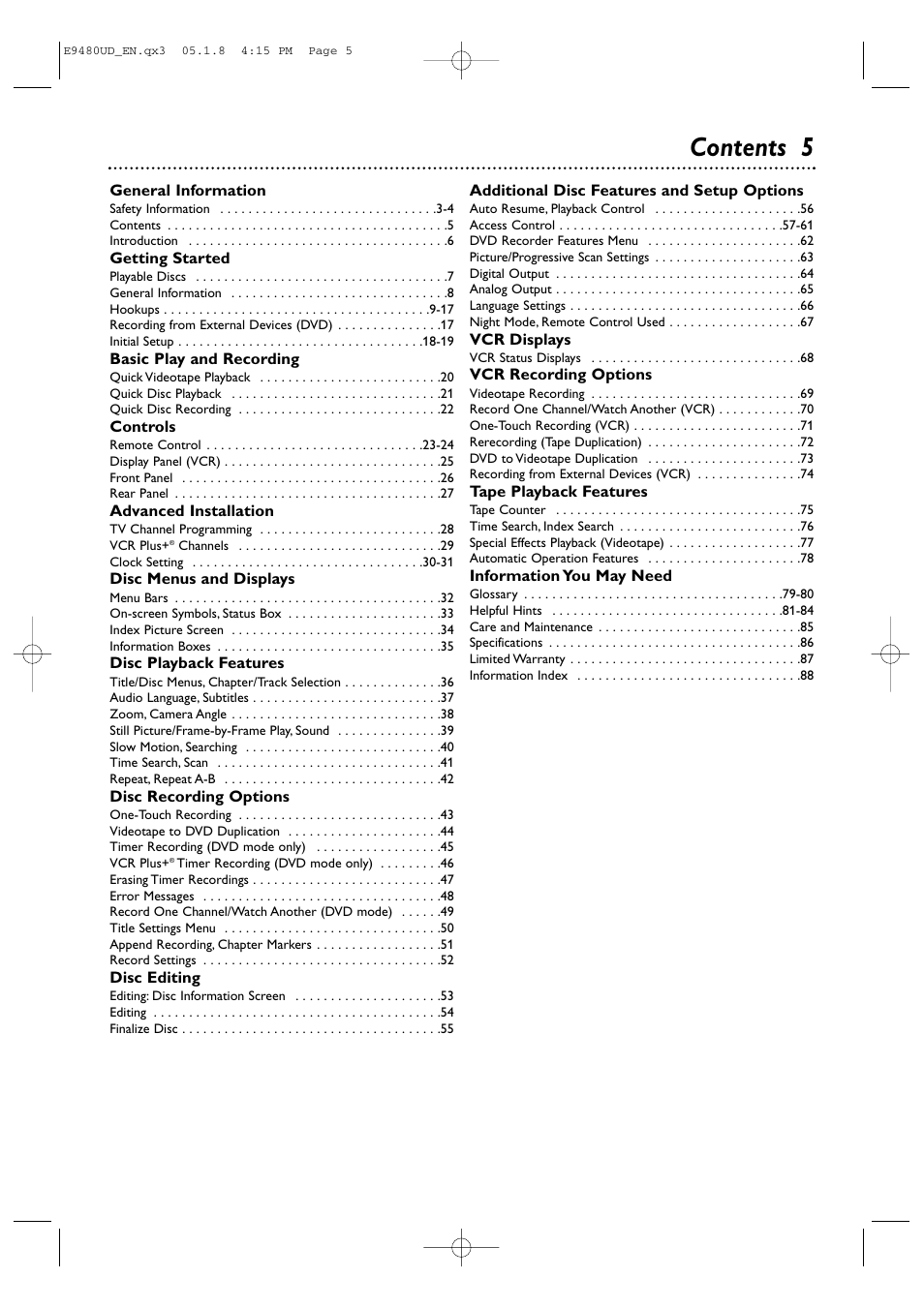 Contents 5 | Philips DVDR600VR-37B User Manual | Page 5 / 88