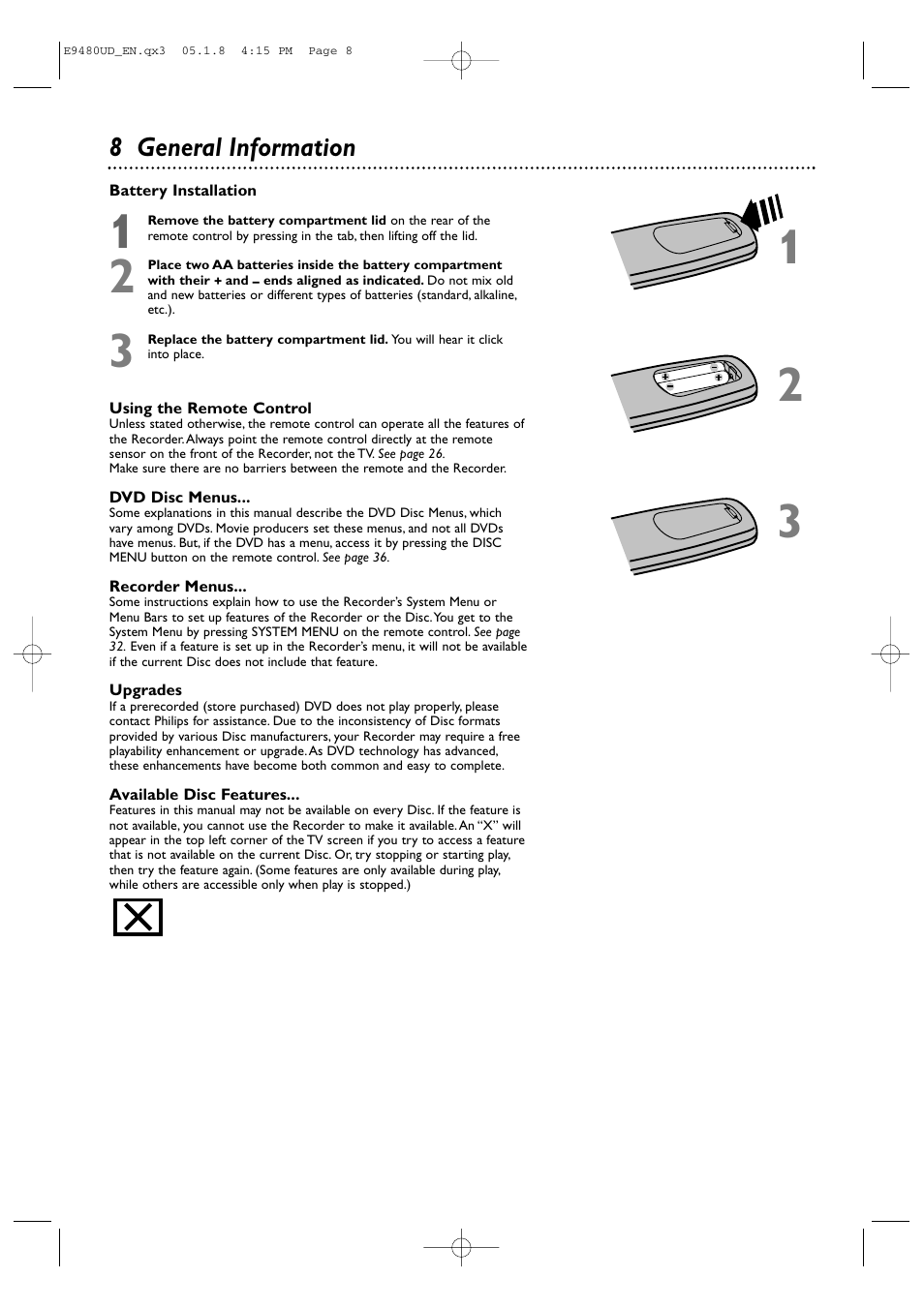 8 general information | Philips DVDR600VR-37B User Manual | Page 8 / 88