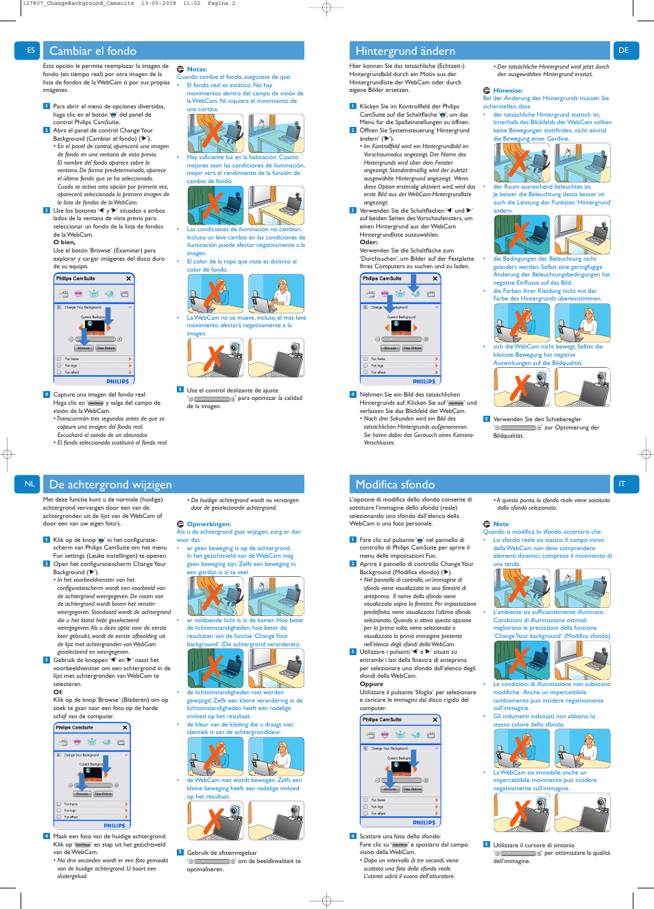 Chapter, Modifica sfondo de achtergrond wijzigen | Philips SPC1035NC-00 User Manual | Page 2 / 2