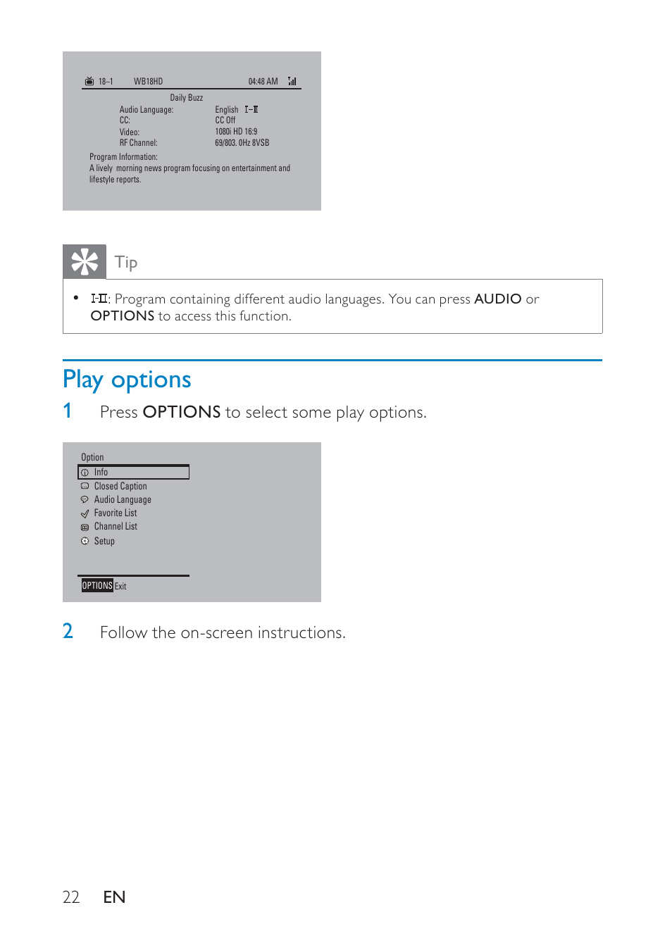 Philips Portable TV PT902 22.9 cm 9" LCD 3hr playtime DTV User Manual | Page 22 / 31