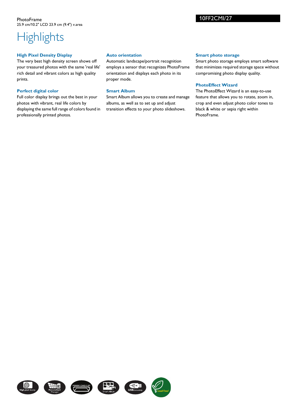 Highlights | Philips 10FF2CMI-27B User Manual | Page 2 / 3