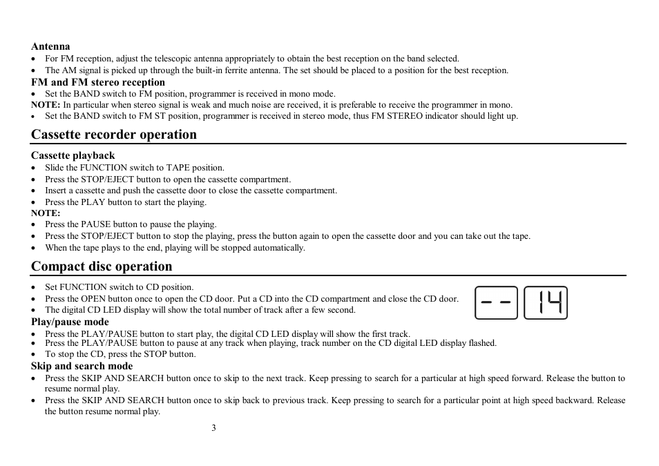 Cassette recorder operation, Compact disc operation | Hyundai H-1402 User Manual | Page 4 / 13