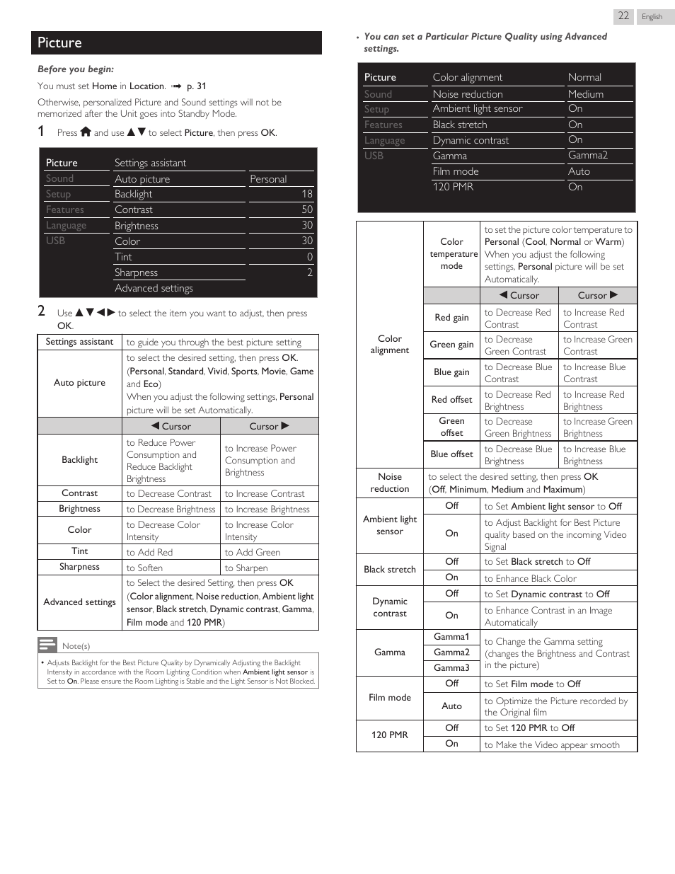 Picture, Settings assistant l p. 22, L p. 22 | Philips 40PFL4709-F7 User Manual | Page 22 / 39