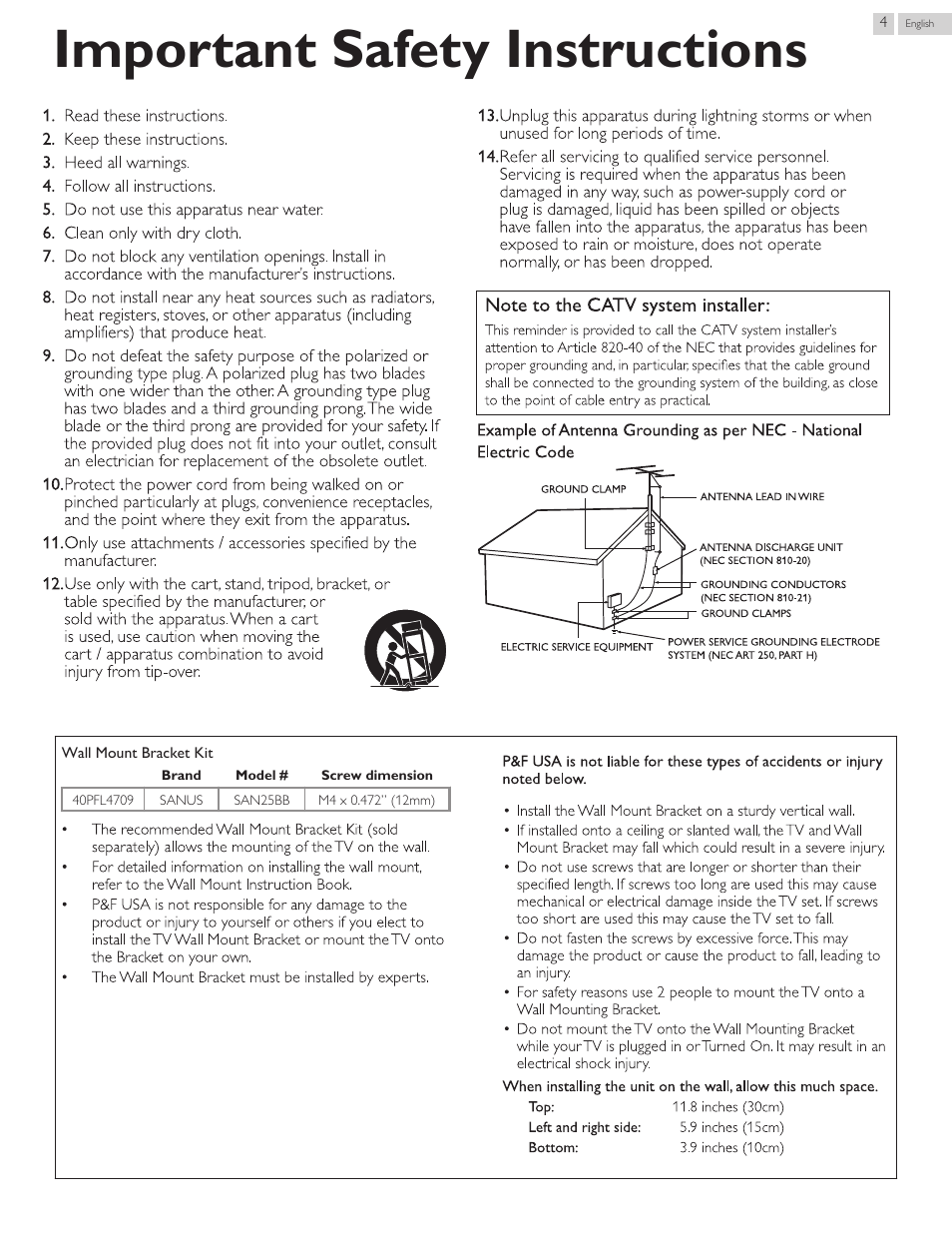 Important safety instructions | Philips 40PFL4709-F7 User Manual | Page 4 / 39