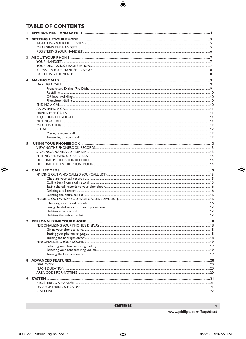 Philips DECT2251S-17 User Manual | Page 3 / 40