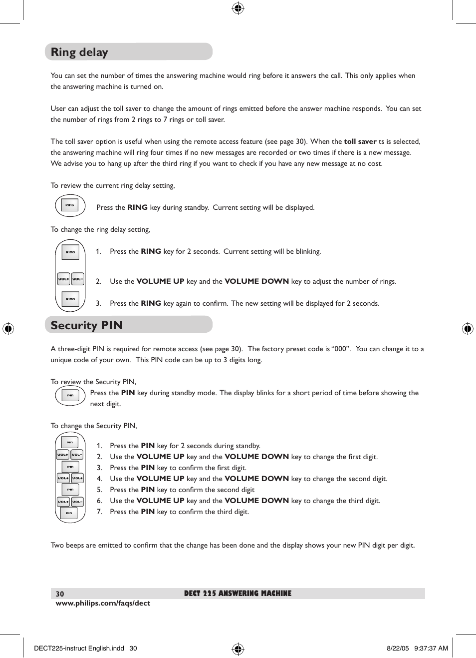 Ring delay, Security pin | Philips DECT2251S-17 User Manual | Page 32 / 40