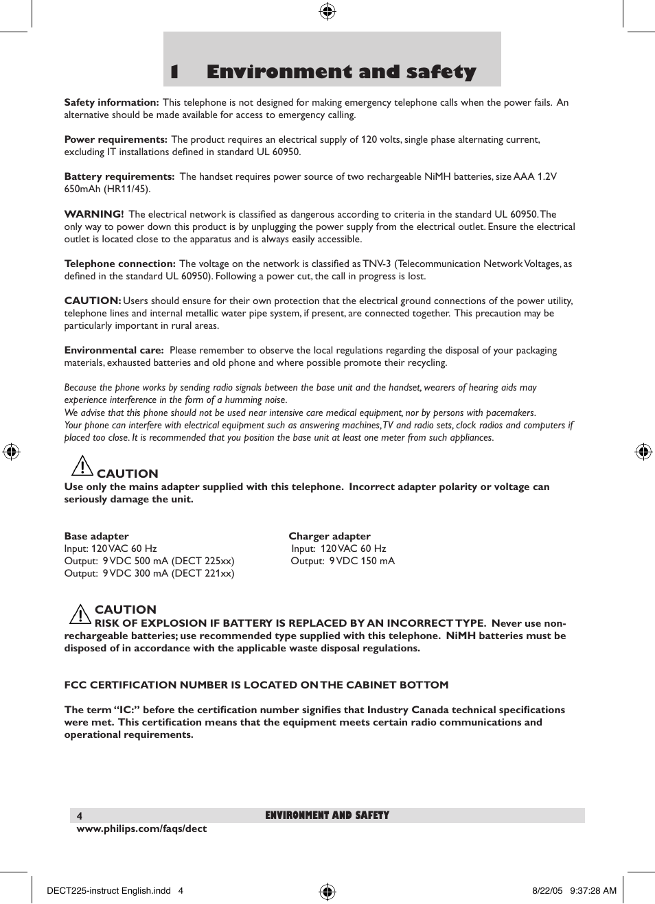 1 environment and safety | Philips DECT2251S-17 User Manual | Page 6 / 40