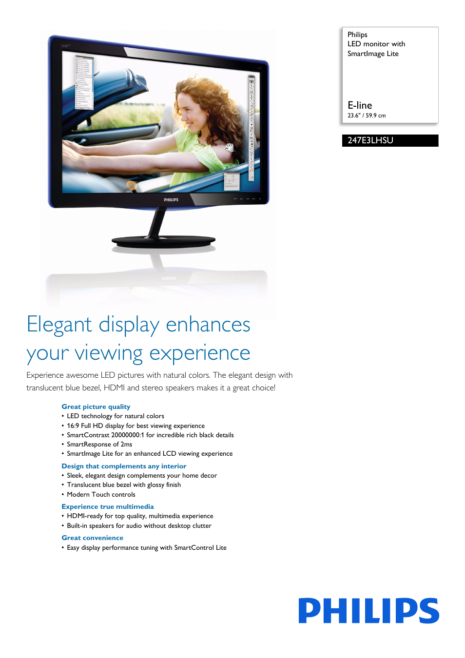 Philips 247E3LHSU-27 User Manual | 3 pages