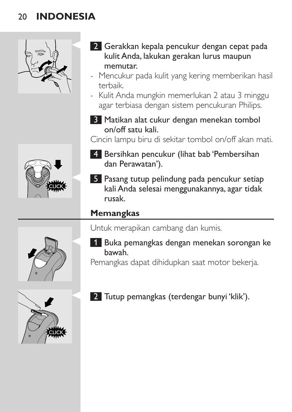 Memangkas | Philips HQ8170-43 User Manual | Page 18 / 100