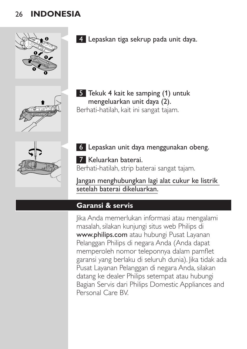 Garansi & servis | Philips HQ8170-43 User Manual | Page 24 / 100