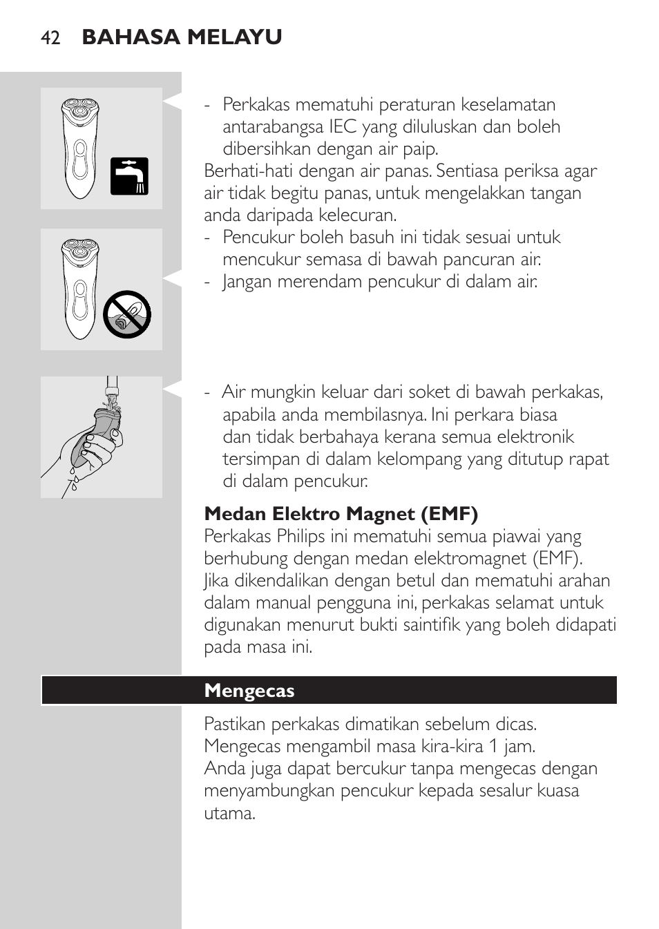 Medan elektro magnet (emf), Mengecas | Philips HQ8170-43 User Manual | Page 40 / 100