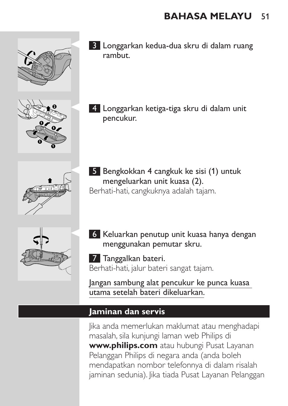 Jaminan dan servis | Philips HQ8170-43 User Manual | Page 49 / 100