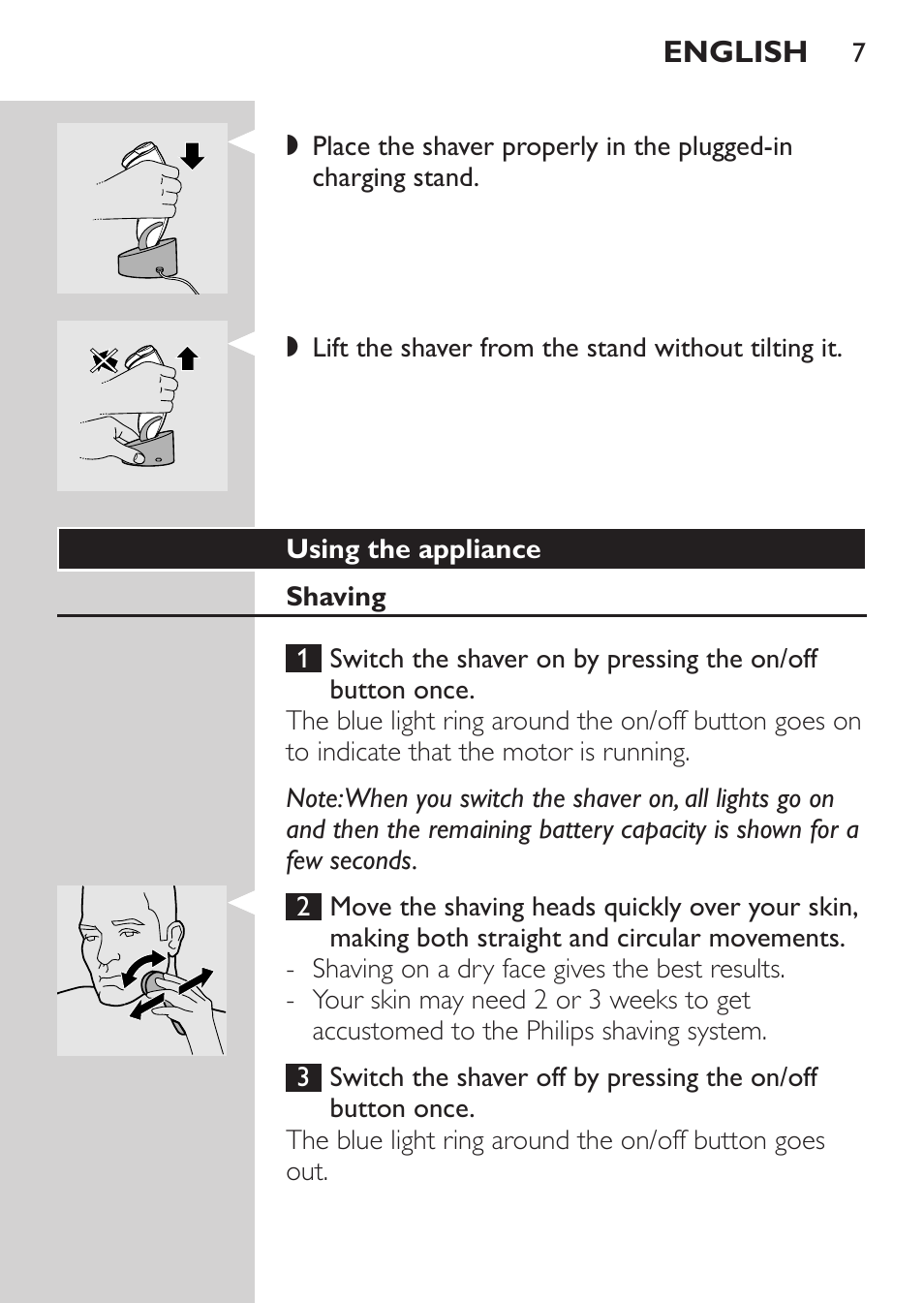 Using the appliance, Shaving | Philips HQ8170-43 User Manual | Page 5 / 100