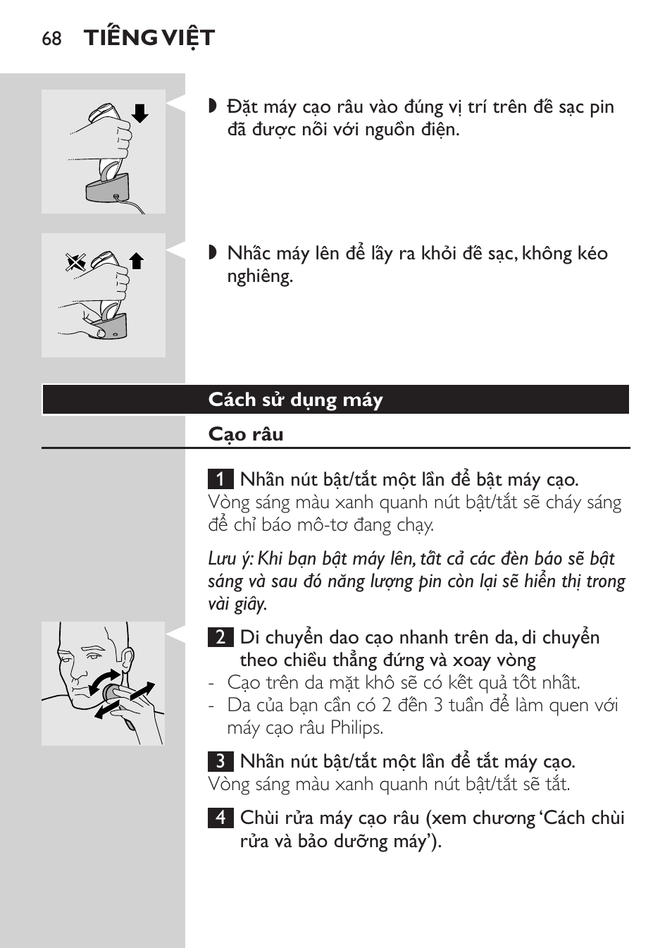 Cách sử dụng máy, Cạo râu | Philips HQ8170-43 User Manual | Page 66 / 100